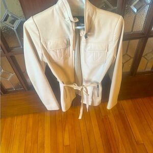 Women's Noepeil soft Lambskin leather Cream Jacket